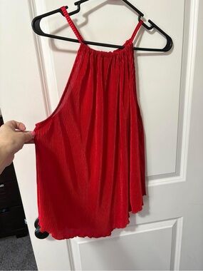 Bright Red Pleated Halter Tank Top